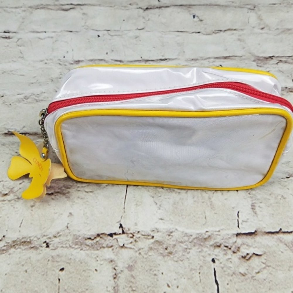 Clinique White Makeup Bag Cosmetic Zip Case Butterfly Yellow Red Orange Travel